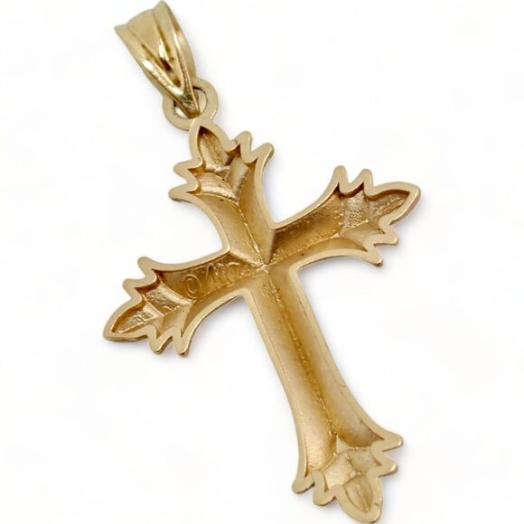 14k Yellow Gold Signed Fine Diamond Cut Cross Michael Anthony Pendant .86 grams - Picture 8 of 16